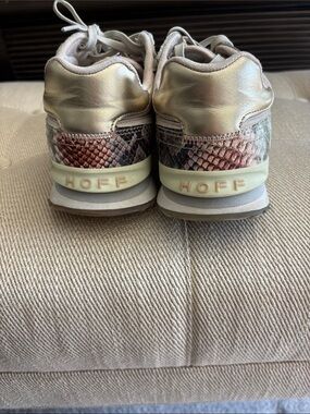 Hoff Women’s Metallic Gold Snake-Print Sneakers